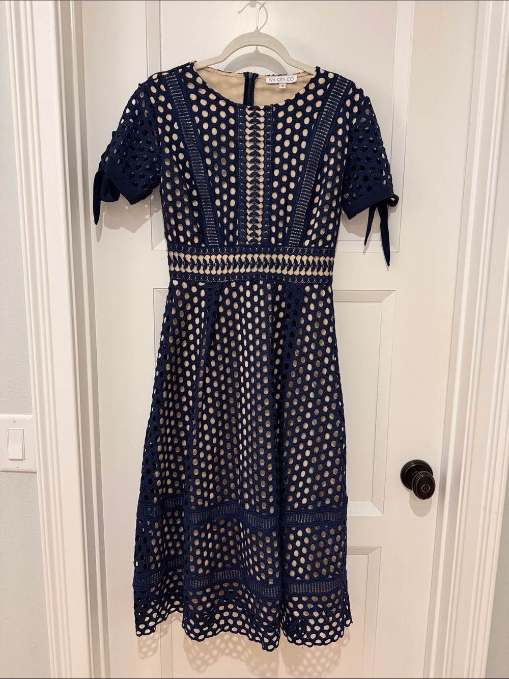 Ivy City Co Navy Eyelet Dress with Cream Underlay